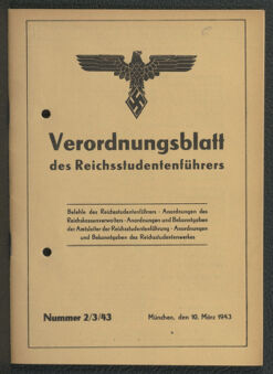 Verordnungsblatt des Reichsstudentenführers 19430310 Seite: 1