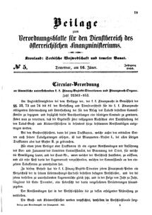 Verordnungsblatt für den Dienstbereich des K.K. Finanzministeriums für die im Reichsrate Vertretenen Königreiche und Länder 18550116 Seite: 1