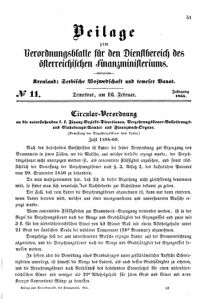 Verordnungsblatt für den Dienstbereich des K.K. Finanzministeriums für die im Reichsrate Vertretenen Königreiche und Länder 18550216 Seite: 1