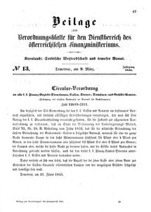 Verordnungsblatt für den Dienstbereich des K.K. Finanzministeriums für die im Reichsrate Vertretenen Königreiche und Länder 18550309 Seite: 1