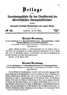 Verordnungsblatt für den Dienstbereich des K.K. Finanzministeriums für die im Reichsrate Vertretenen Königreiche und Länder 18550321 Seite: 1