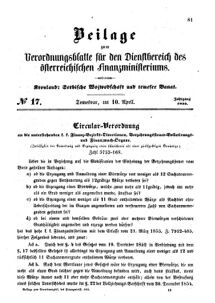 Verordnungsblatt für den Dienstbereich des K.K. Finanzministeriums für die im Reichsrate Vertretenen Königreiche und Länder 18550410 Seite: 1