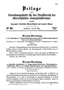 Verordnungsblatt für den Dienstbereich des K.K. Finanzministeriums für die im Reichsrate Vertretenen Königreiche und Länder 18550524 Seite: 1