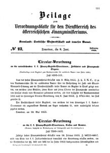 Verordnungsblatt für den Dienstbereich des K.K. Finanzministeriums für die im Reichsrate Vertretenen Königreiche und Länder 18550608 Seite: 1