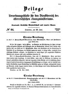 Verordnungsblatt für den Dienstbereich des K.K. Finanzministeriums für die im Reichsrate Vertretenen Königreiche und Länder 18550623 Seite: 1