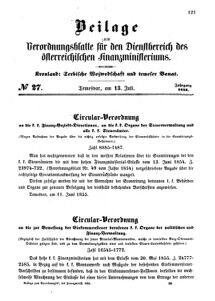 Verordnungsblatt für den Dienstbereich des K.K. Finanzministeriums für die im Reichsrate Vertretenen Königreiche und Länder 18550713 Seite: 1