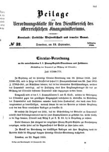 Verordnungsblatt für den Dienstbereich des K.K. Finanzministeriums für die im Reichsrate Vertretenen Königreiche und Länder 18550919 Seite: 1