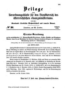 Verordnungsblatt für den Dienstbereich des K.K. Finanzministeriums für die im Reichsrate Vertretenen Königreiche und Länder 18551026 Seite: 1