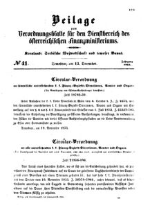 Verordnungsblatt für den Dienstbereich des K.K. Finanzministeriums für die im Reichsrate Vertretenen Königreiche und Länder 18551213 Seite: 1