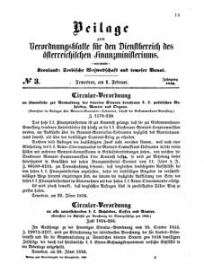 Verordnungsblatt für den Dienstbereich des K.K. Finanzministeriums für die im Reichsrate Vertretenen Königreiche und Länder 18560201 Seite: 1