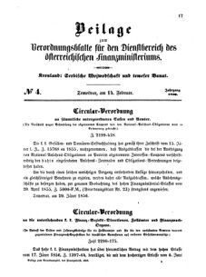 Verordnungsblatt für den Dienstbereich des K.K. Finanzministeriums für die im Reichsrate Vertretenen Königreiche und Länder 18560214 Seite: 1