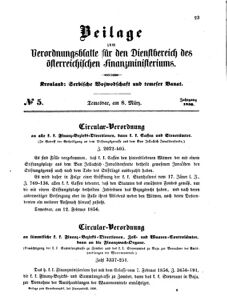 Verordnungsblatt für den Dienstbereich des K.K. Finanzministeriums für die im Reichsrate Vertretenen Königreiche und Länder 18560308 Seite: 1