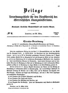 Verordnungsblatt für den Dienstbereich des K.K. Finanzministeriums für die im Reichsrate Vertretenen Königreiche und Länder 18560326 Seite: 1