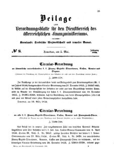 Verordnungsblatt für den Dienstbereich des K.K. Finanzministeriums für die im Reichsrate Vertretenen Königreiche und Länder 18560505 Seite: 1