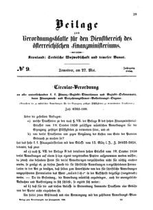 Verordnungsblatt für den Dienstbereich des K.K. Finanzministeriums für die im Reichsrate Vertretenen Königreiche und Länder 18560527 Seite: 1