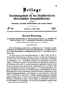 Verordnungsblatt für den Dienstbereich des K.K. Finanzministeriums für die im Reichsrate Vertretenen Königreiche und Länder 18560620 Seite: 1