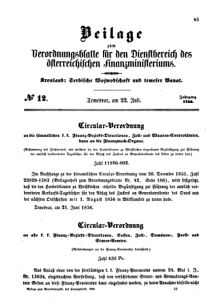 Verordnungsblatt für den Dienstbereich des K.K. Finanzministeriums für die im Reichsrate Vertretenen Königreiche und Länder 18560722 Seite: 1