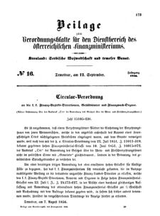 Verordnungsblatt für den Dienstbereich des K.K. Finanzministeriums für die im Reichsrate Vertretenen Königreiche und Länder 18560912 Seite: 1