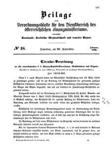 Verordnungsblatt für den Dienstbereich des K.K. Finanzministeriums für die im Reichsrate Vertretenen Königreiche und Länder 18560926 Seite: 1