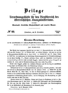 Verordnungsblatt für den Dienstbereich des K.K. Finanzministeriums für die im Reichsrate Vertretenen Königreiche und Länder 18561203 Seite: 1