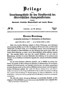 Verordnungsblatt für den Dienstbereich des K.K. Finanzministeriums für die im Reichsrate Vertretenen Königreiche und Länder 18570212 Seite: 1