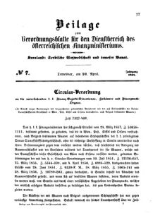 Verordnungsblatt für den Dienstbereich des K.K. Finanzministeriums für die im Reichsrate Vertretenen Königreiche und Länder 18570410 Seite: 1