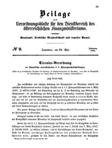 Verordnungsblatt für den Dienstbereich des K.K. Finanzministeriums für die im Reichsrate Vertretenen Königreiche und Länder 18570522 Seite: 1