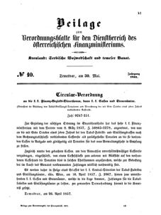 Verordnungsblatt für den Dienstbereich des K.K. Finanzministeriums für die im Reichsrate Vertretenen Königreiche und Länder 18570530 Seite: 1