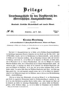 Verordnungsblatt für den Dienstbereich des K.K. Finanzministeriums für die im Reichsrate Vertretenen Königreiche und Länder 18570707 Seite: 1