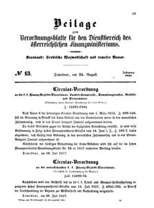 Verordnungsblatt für den Dienstbereich des K.K. Finanzministeriums für die im Reichsrate Vertretenen Königreiche und Länder 18570824 Seite: 1