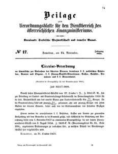 Verordnungsblatt für den Dienstbereich des K.K. Finanzministeriums für die im Reichsrate Vertretenen Königreiche und Länder 18571114 Seite: 1