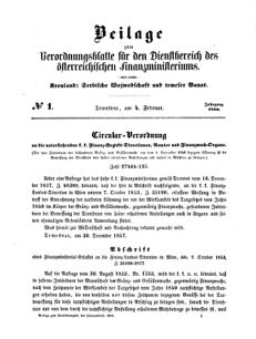 Verordnungsblatt für den Dienstbereich des K.K. Finanzministeriums für die im Reichsrate Vertretenen Königreiche und Länder 18580204 Seite: 1