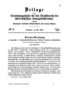 Verordnungsblatt für den Dienstbereich des K.K. Finanzministeriums für die im Reichsrate Vertretenen Königreiche und Länder 18580420 Seite: 1