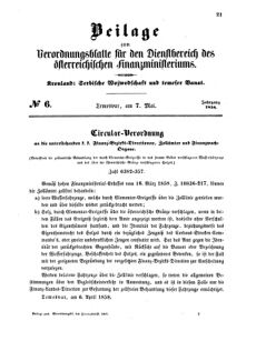 Verordnungsblatt für den Dienstbereich des K.K. Finanzministeriums für die im Reichsrate Vertretenen Königreiche und Länder 18580507 Seite: 1