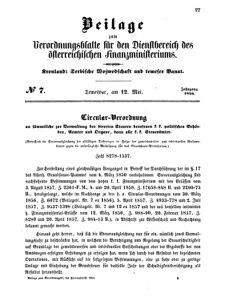 Verordnungsblatt für den Dienstbereich des K.K. Finanzministeriums für die im Reichsrate Vertretenen Königreiche und Länder 18580512 Seite: 1