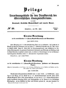 Verordnungsblatt für den Dienstbereich des K.K. Finanzministeriums für die im Reichsrate Vertretenen Königreiche und Länder 18580721 Seite: 1