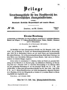 Verordnungsblatt für den Dienstbereich des K.K. Finanzministeriums für die im Reichsrate Vertretenen Königreiche und Länder 18581022 Seite: 1