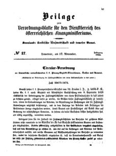 Verordnungsblatt für den Dienstbereich des K.K. Finanzministeriums für die im Reichsrate Vertretenen Königreiche und Länder 18581117 Seite: 1