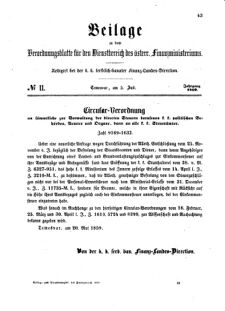 Verordnungsblatt für den Dienstbereich des K.K. Finanzministeriums für die im Reichsrate Vertretenen Königreiche und Länder 18590705 Seite: 1