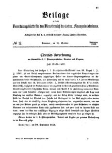 Verordnungsblatt für den Dienstbereich des K.K. Finanzministeriums für die im Reichsrate Vertretenen Königreiche und Länder 18591028 Seite: 1