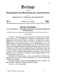 Verordnungsblatt für den Dienstbereich des K.K. Finanzministeriums für die im Reichsrate Vertretenen Königreiche und Länder 18600208 Seite: 1