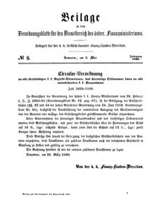 Verordnungsblatt für den Dienstbereich des K.K. Finanzministeriums für die im Reichsrate Vertretenen Königreiche und Länder 18600503 Seite: 1