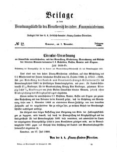 Verordnungsblatt für den Dienstbereich des K.K. Finanzministeriums für die im Reichsrate Vertretenen Königreiche und Länder 18601101 Seite: 1