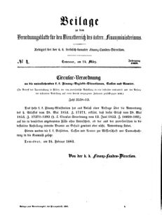 Verordnungsblatt für den Dienstbereich des K.K. Finanzministeriums für die im Reichsrate Vertretenen Königreiche und Länder 18630314 Seite: 1