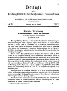 Verordnungsblatt für den Dienstbereich des K.K. Finanzministeriums für die im Reichsrate Vertretenen Königreiche und Länder 18640819 Seite: 1