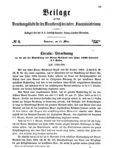 Verordnungsblatt für den Dienstbereich des K.K. Finanzministeriums für die im Reichsrate Vertretenen Königreiche und Länder 18650311 Seite: 1