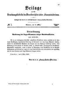 Verordnungsblatt für den Dienstbereich des K.K. Finanzministeriums für die im Reichsrate Vertretenen Königreiche und Länder 18650315 Seite: 1