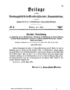 Verordnungsblatt für den Dienstbereich des K.K. Finanzministeriums für die im Reichsrate Vertretenen Königreiche und Länder 18650401 Seite: 1