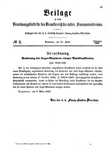 Verordnungsblatt für den Dienstbereich des K.K. Finanzministeriums für die im Reichsrate Vertretenen Königreiche und Länder 18650421 Seite: 1