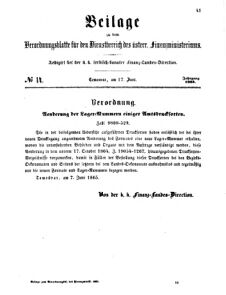 Verordnungsblatt für den Dienstbereich des K.K. Finanzministeriums für die im Reichsrate Vertretenen Königreiche und Länder 18650617 Seite: 1